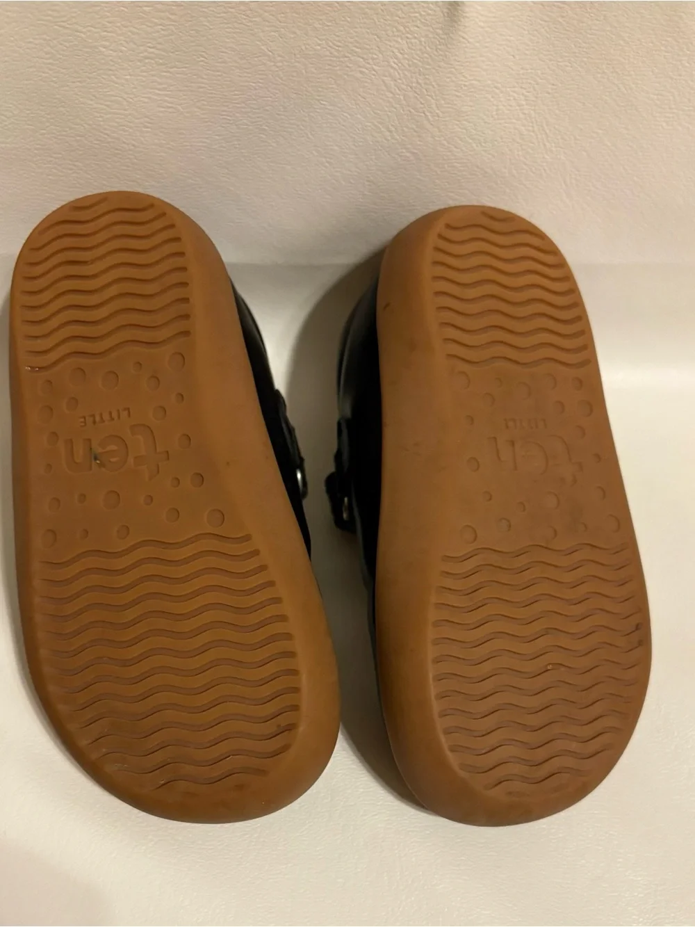 Ten Little Black Mary Jane Shoes with Tan Sole size 6.5